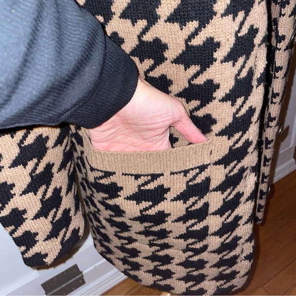 Madewell // Wallace Houndstooth Merino Wool Sweater Coat black tan/camel - Picture 11 of 16